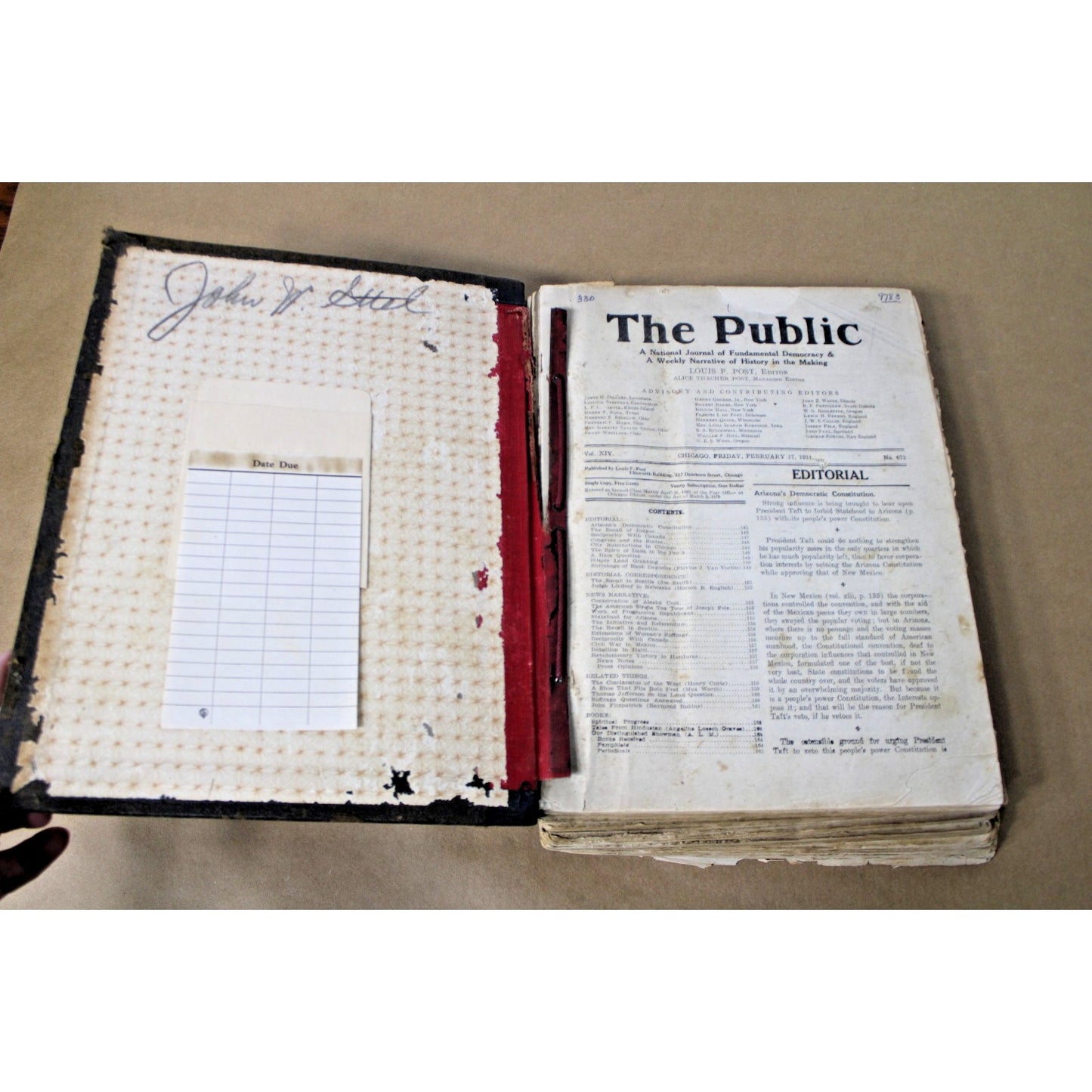 Antique 1911 Chicago Newspaper "The Public" Bound Vol., Later "The New Republic"