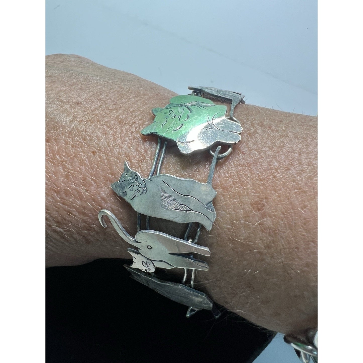Vintage Metal Wild Bryde CAT BRACELET Link Jewelry 7”