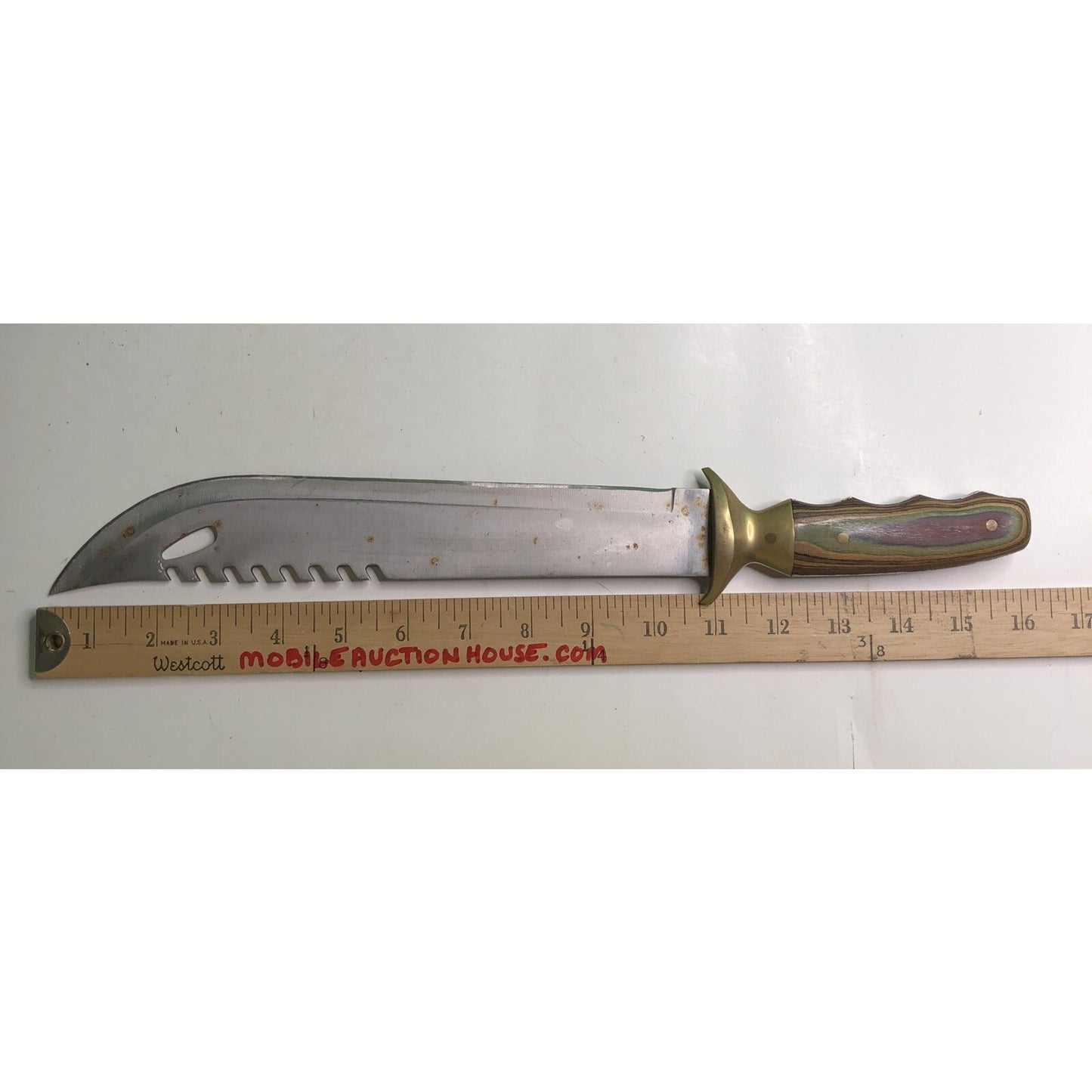 Stainless Steel Blade Brass Handle Bowie Collectible Knife Full Tang 16 In Long