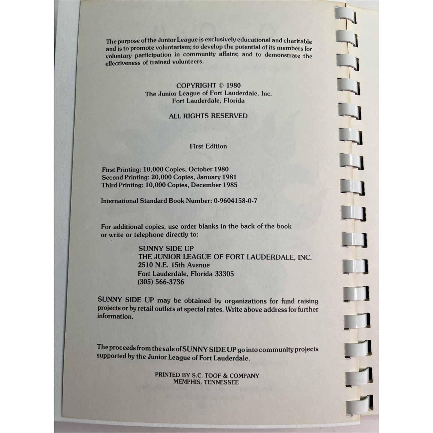 Sunny Side Up Food & Wine of Fort Lauderdale Florida CookBook 1980