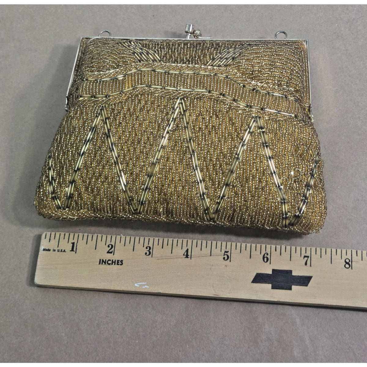 Vintage Laura Gold Beaded Art Deco Sunburst Evening Bag Clutch