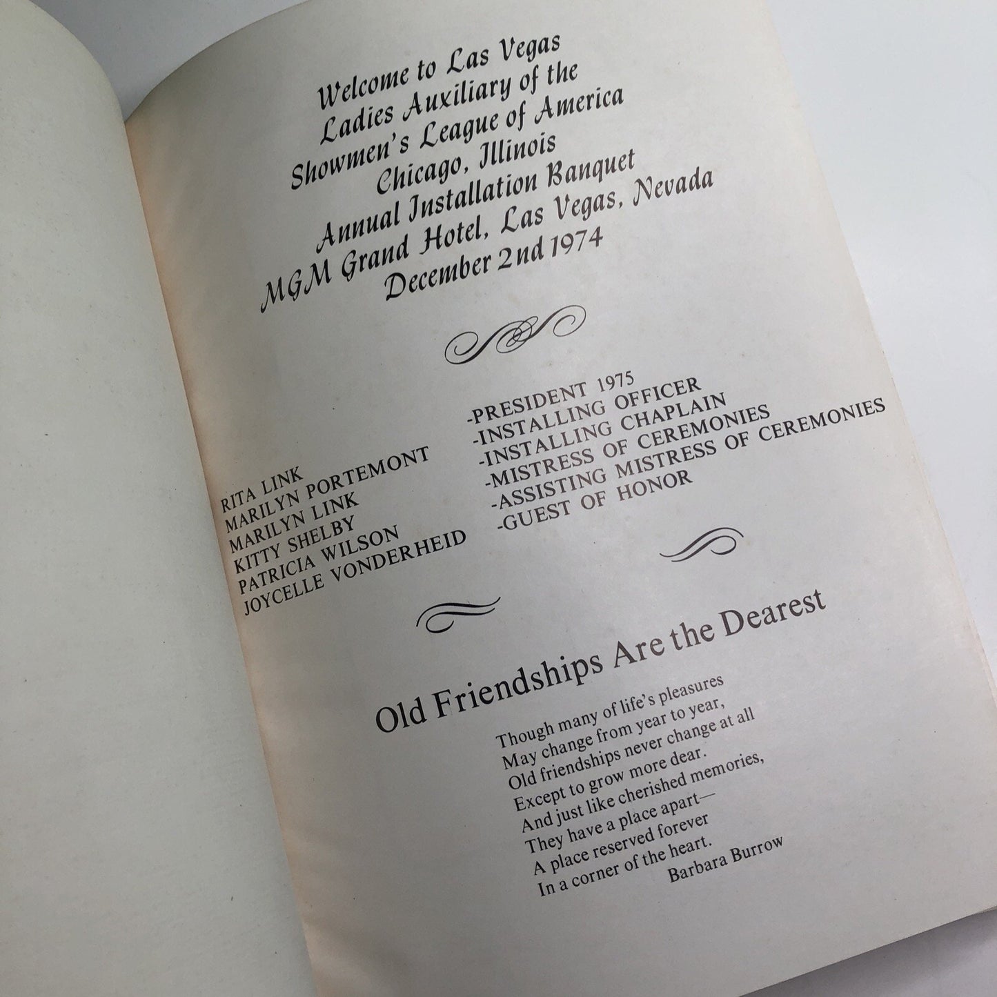 1974 LADIES AUXILIARY OF THE SHOWMEN'S LEAGUE OF AMERICA YEARBOOK First Edition