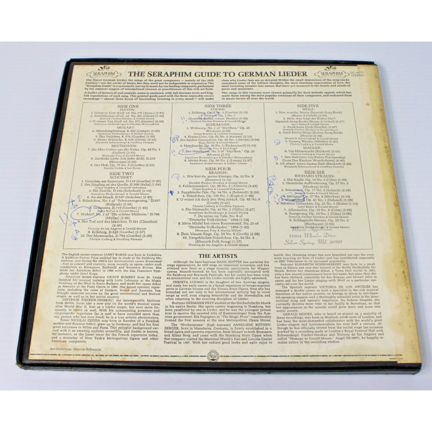 The Seraphim Guide To German Lieder 3 LP Vinyl Box Set SIC-6072, 1971- EX!