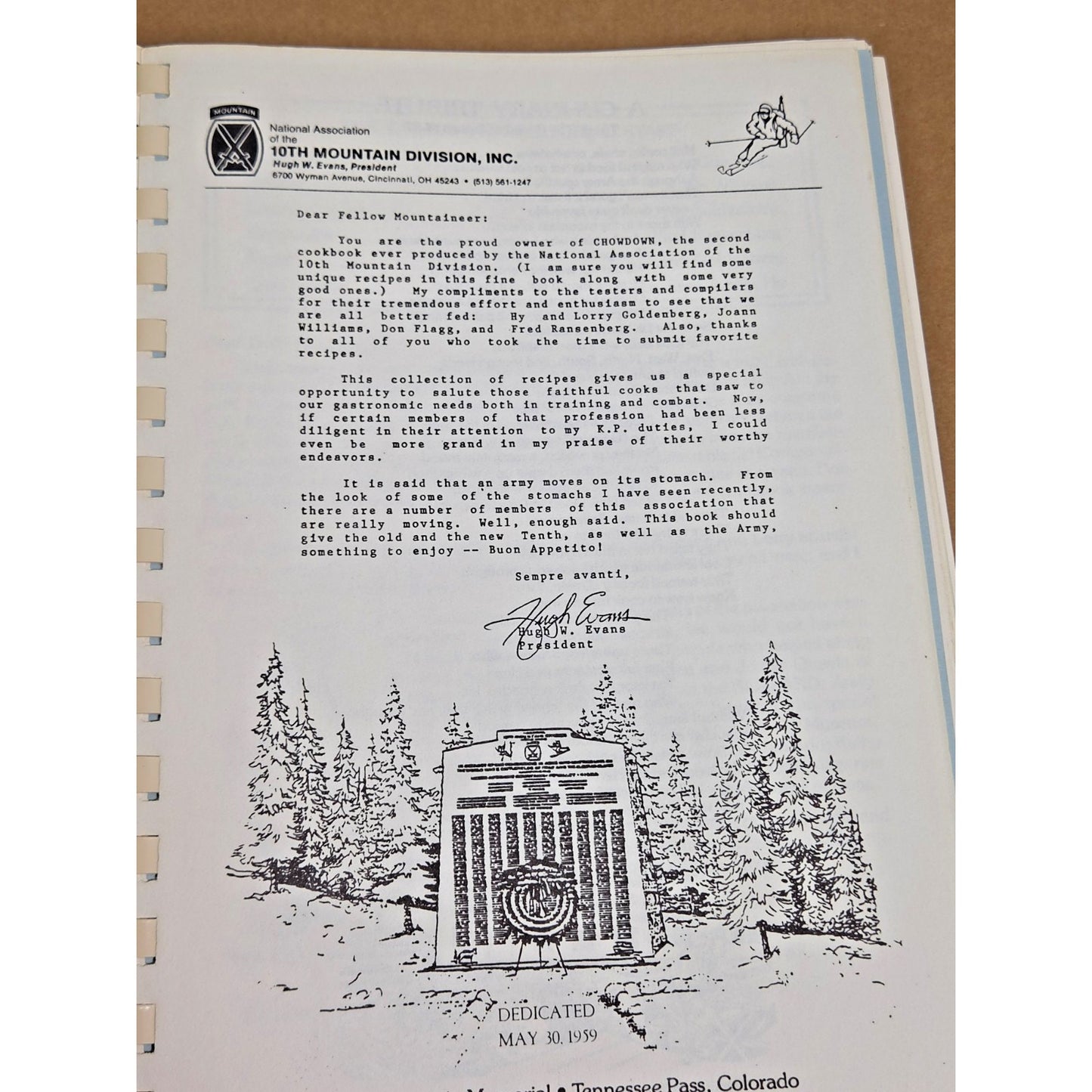 Vintage 10th Mountain Division "Chowdown with the Tenth" Cookbook WWII- Rare!