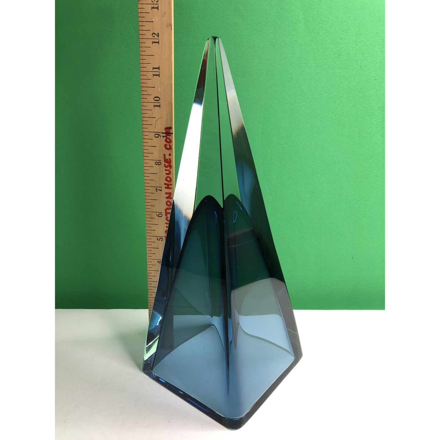 Vintage Cobalt Blue & Clear Crystal Pyramid Glass Triangle 12” High