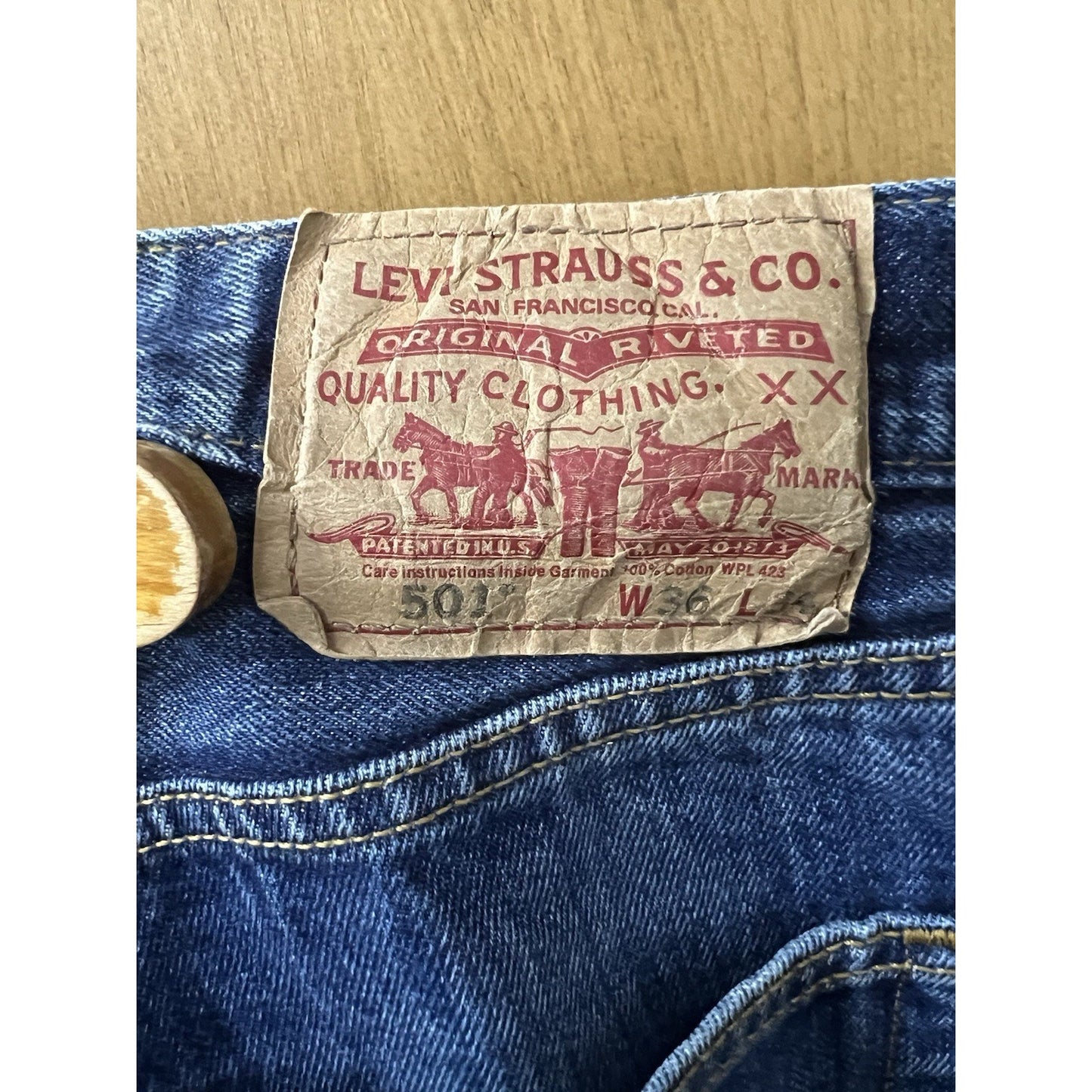 Levis Original 501 Button Fly Straight Leg Blue Denim Jeans Mens 36x34