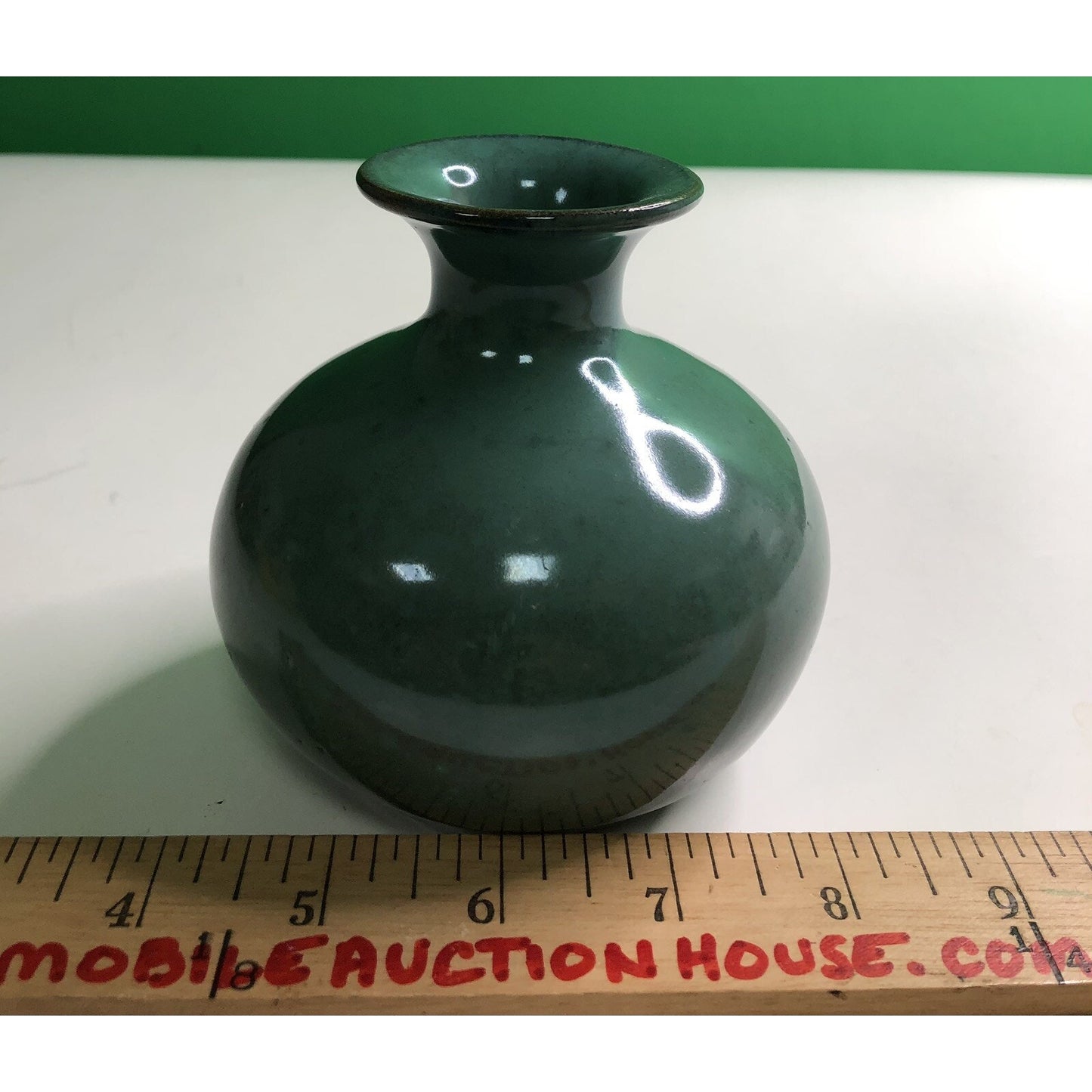 Vintage W. J. GORDY Pottery VASE Hand Made Thrown Green Glaze Verdi Gris Clay