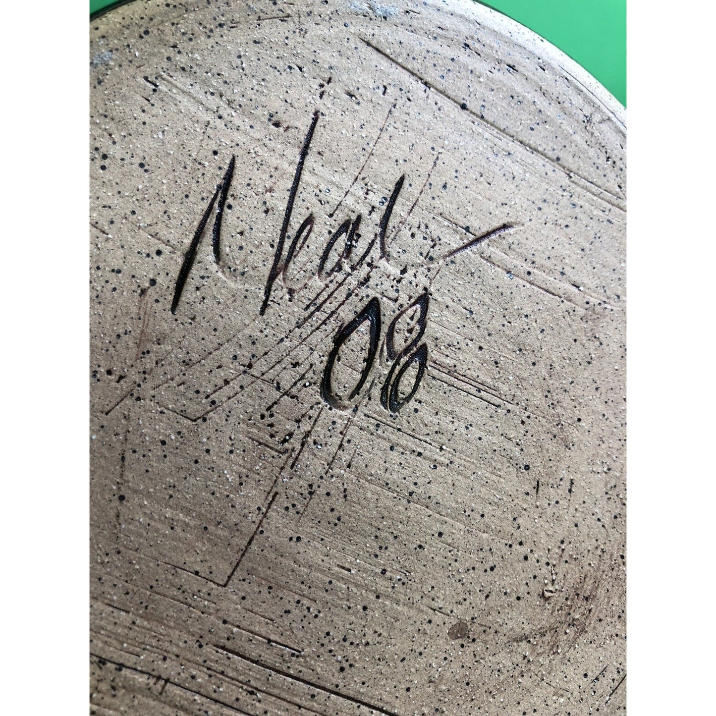 2008 Neal Pottery Bread Baker Crock Tri Color Glaze Signed Dated Flawed Florida