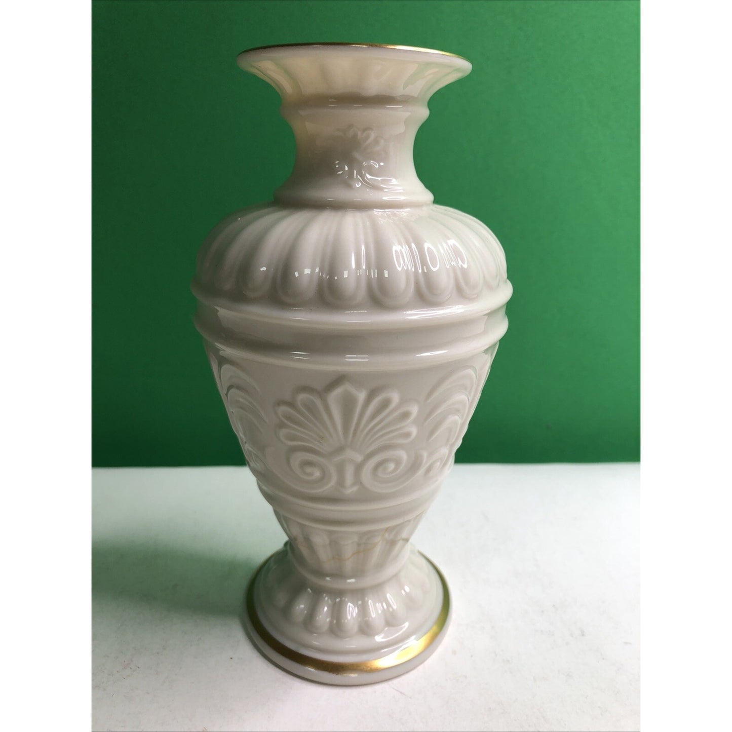 Vintage Lenox Vase Athenian Collection Embossed Floral Cream w/Gold Trim 7” Tall