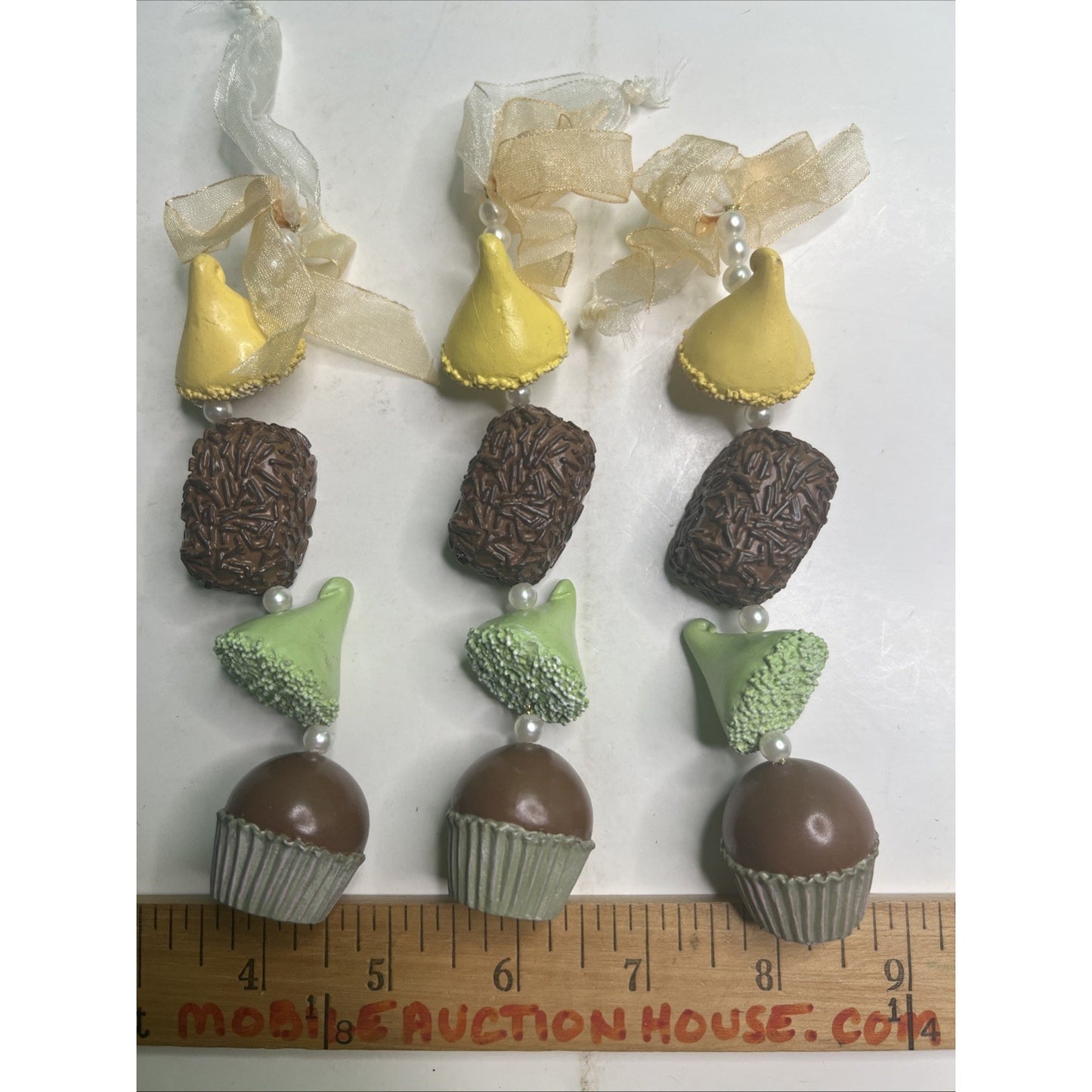 (3) Chocolate Candy Christmas Ornaments Seasons Of Cannon Falls Bon Bons Kisses