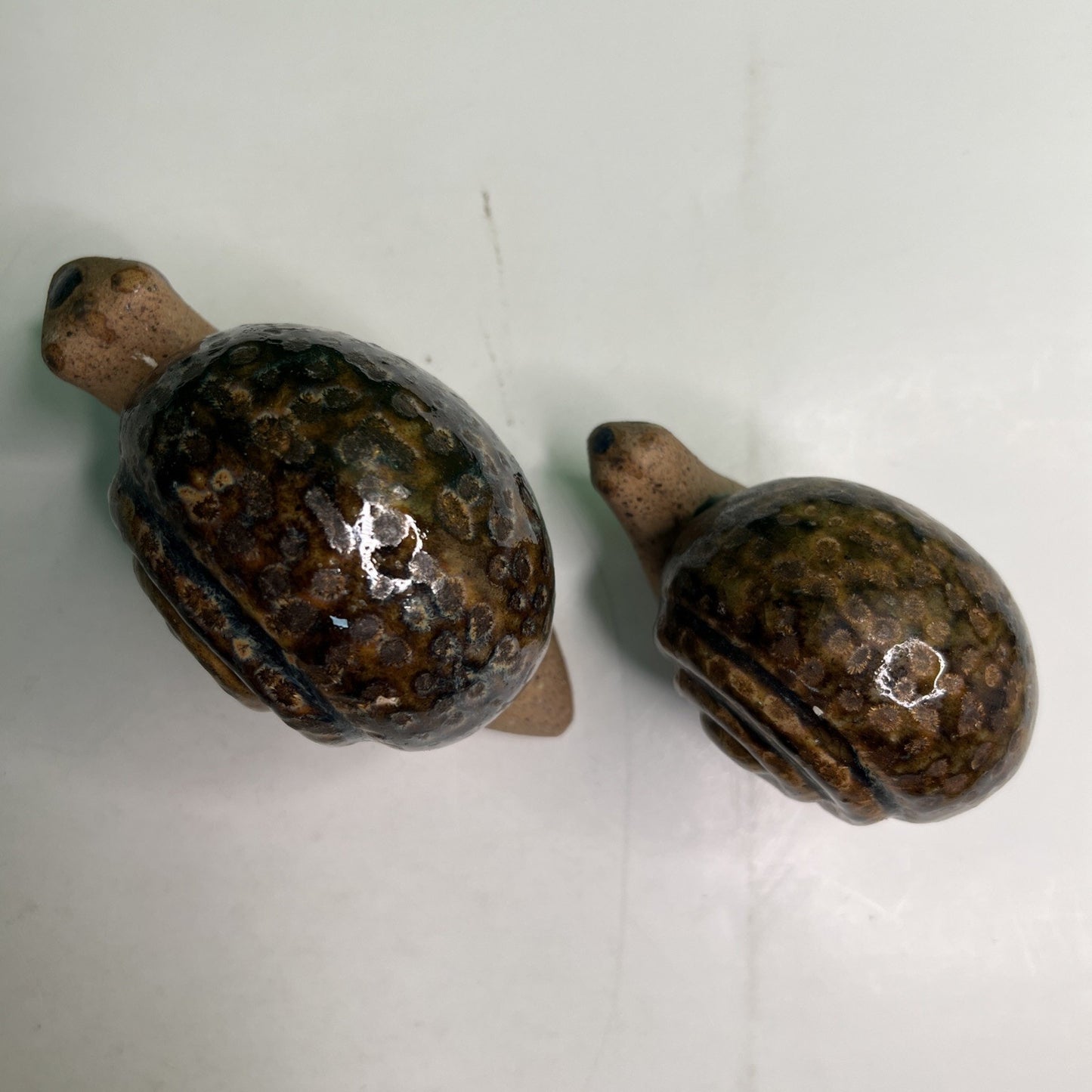 Lot 2 Pair Mexican Pottery Snails Marked Made in Mexico Snail Mottled Glazed