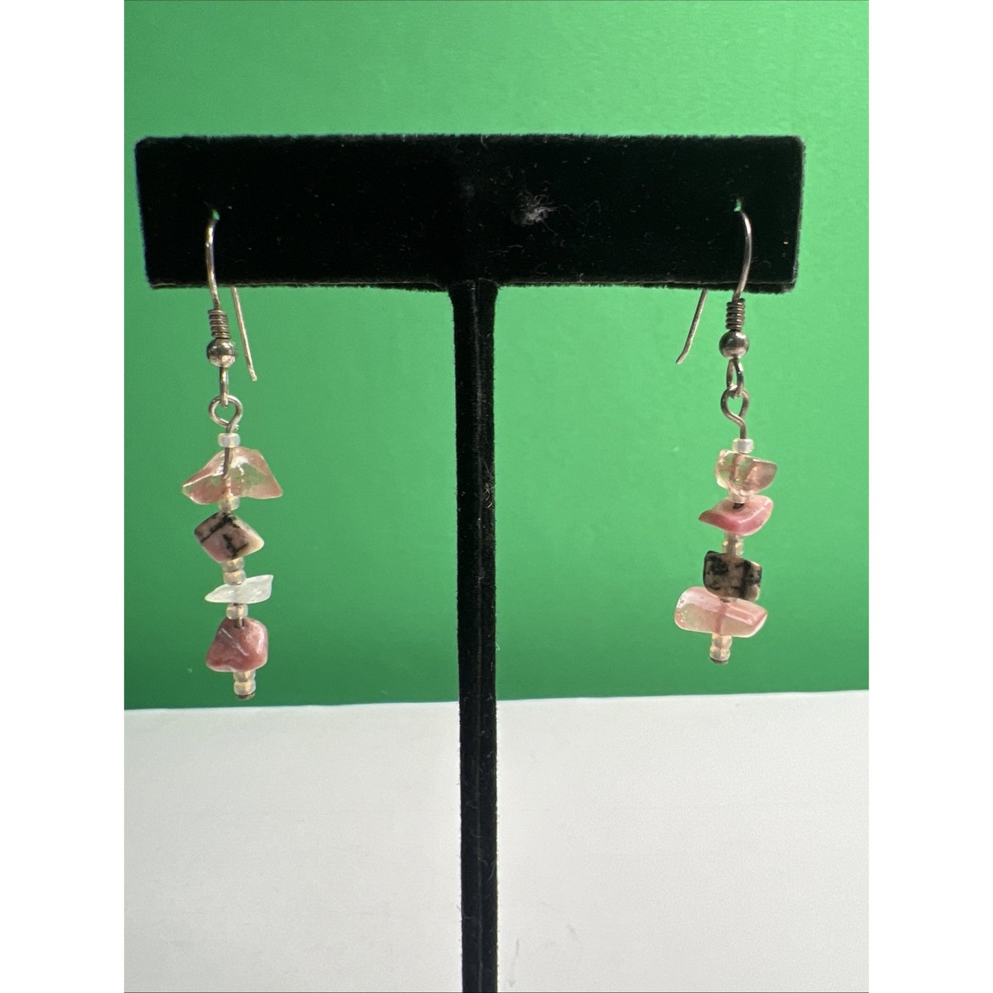Pink Rhodonite Quartz Gemstone Drop Dangle Earrings French Wire Jewelry Gift
