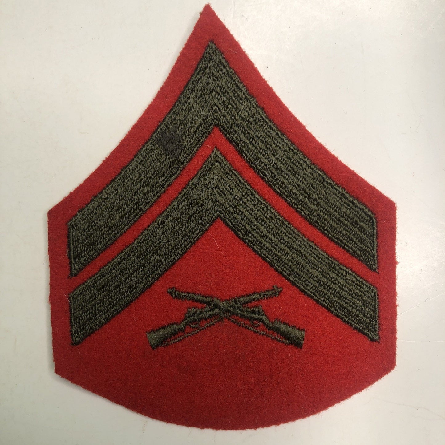 USMC Marine Corps Rank Chevron Lance Corporal Green Red Felt Embroidered Patch