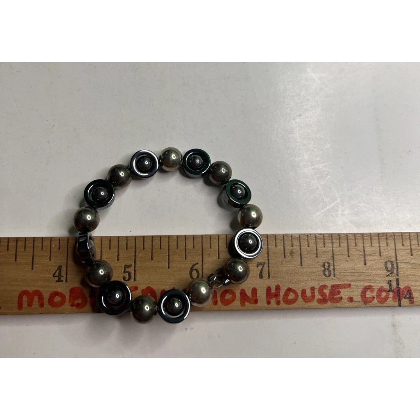 Pair Hematite Beaded Necklace 32” And Wired Bracelet 7” Set