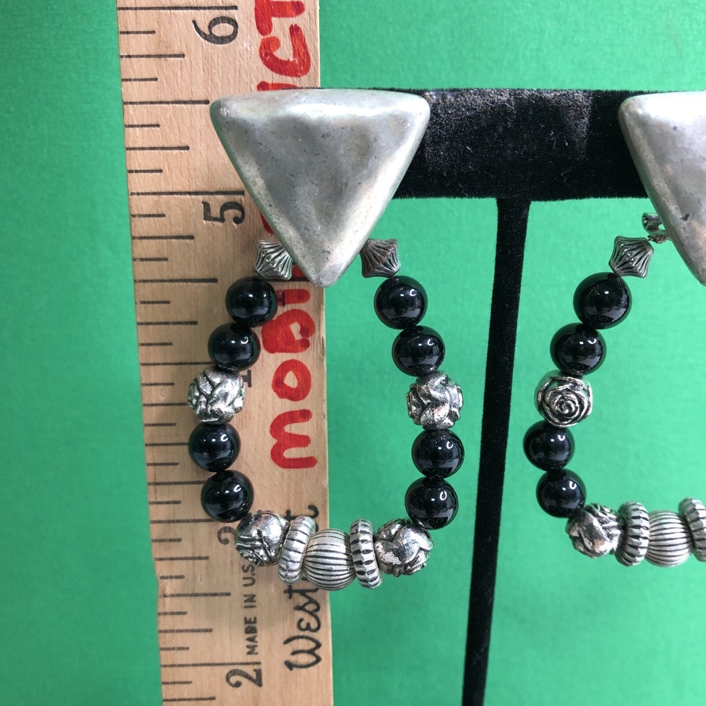 Vintage Mexican Silver Style Pierced EARRINGS w/ Interchangeable Beaded Dangles