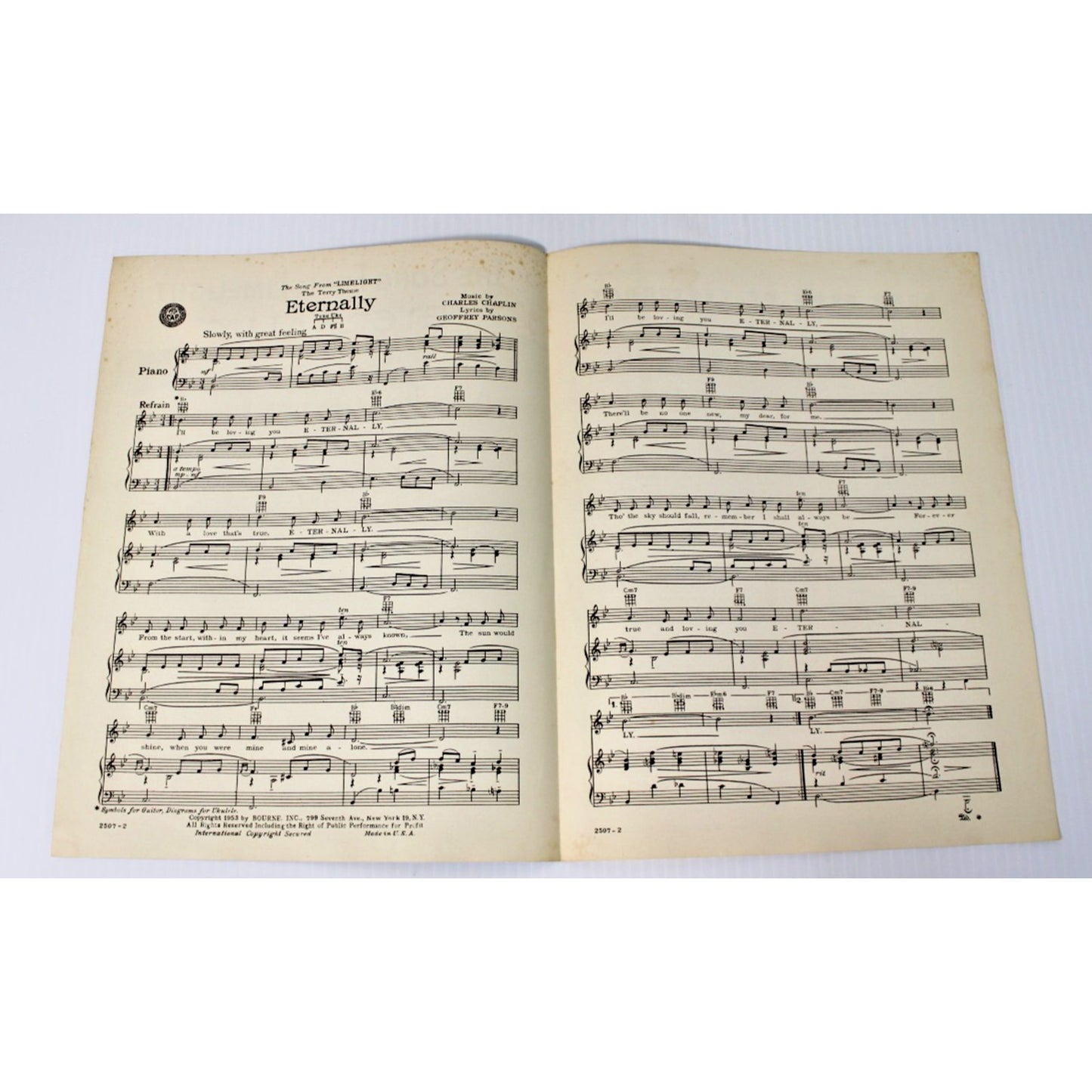 Vintage 1953 Sheet Music- "Eternally" from Limelight- Charlie Chaplin