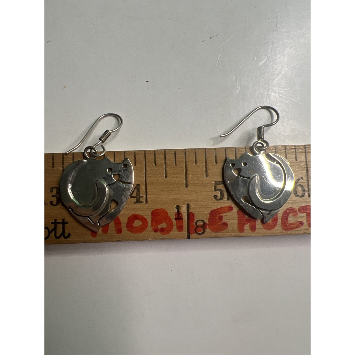 Vintage Sterling Silver Cat Earrings French Wire Mexico 925 Dangle
