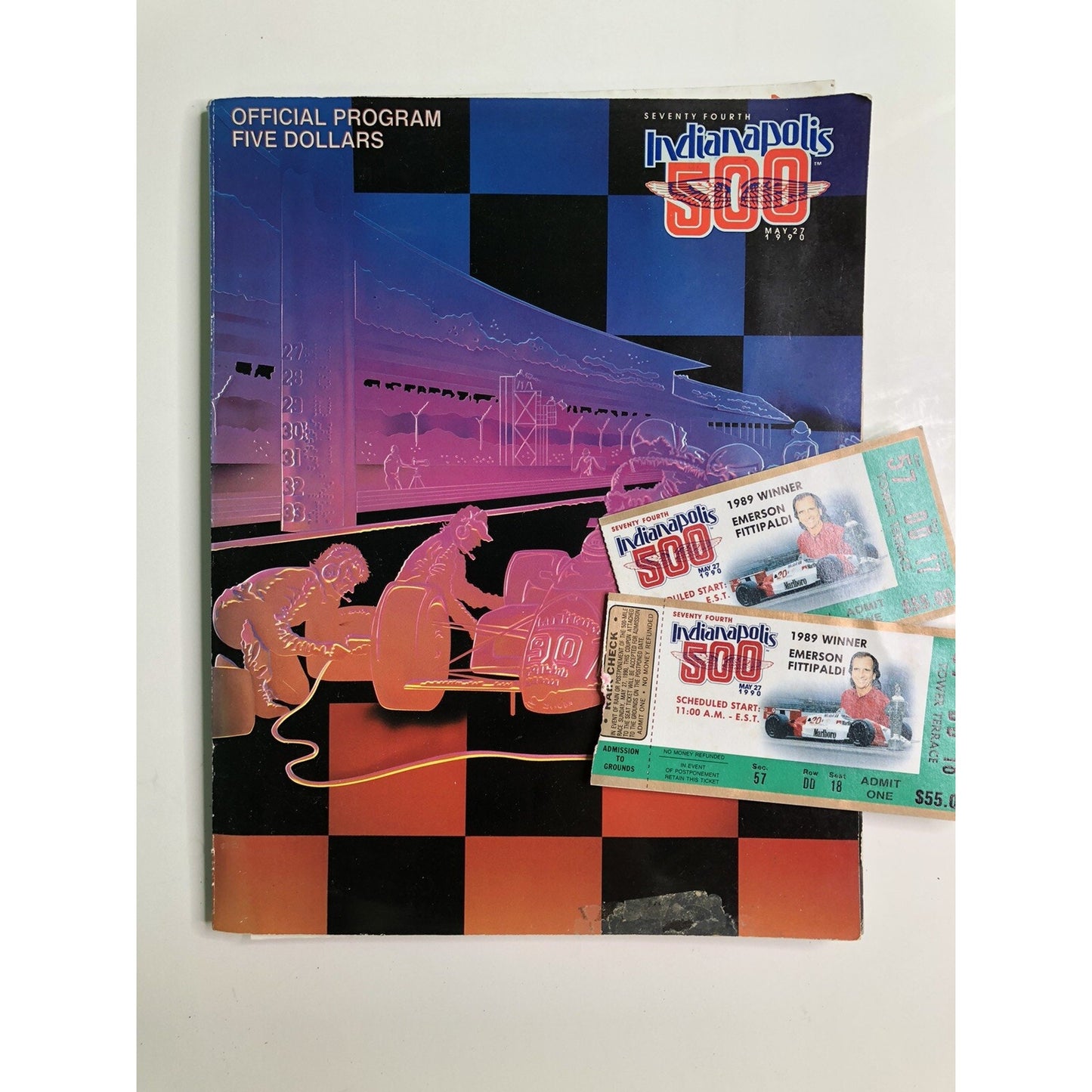 1990 74th Annual Indianapolis 500 Official Program And Tickets