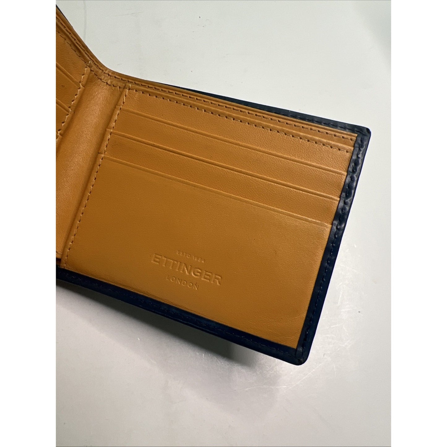 ETTINGER of London Men's Bi-Fold Wallet Blue Cowhide Leather Used