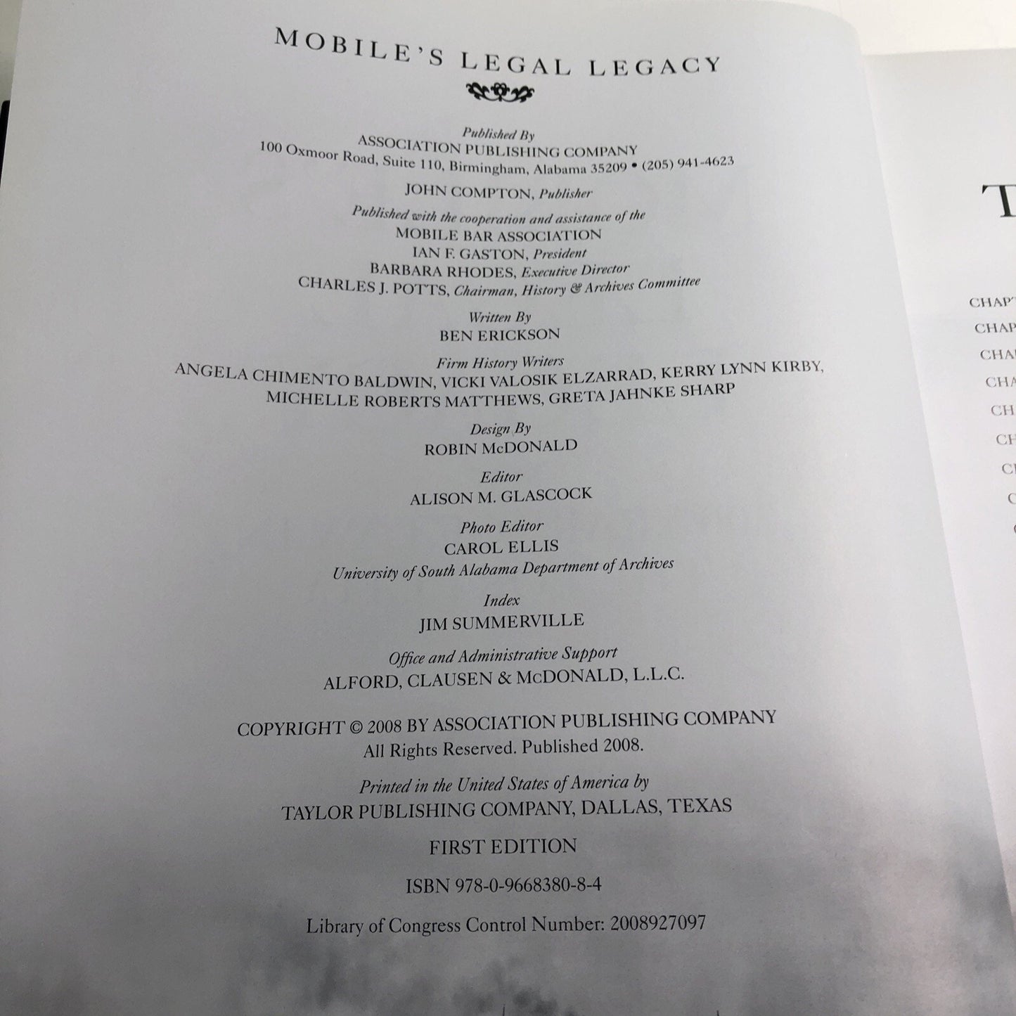 2008 Mobile's Legal Legacy: Three Hundred Years of Law in the Port City SIGNED