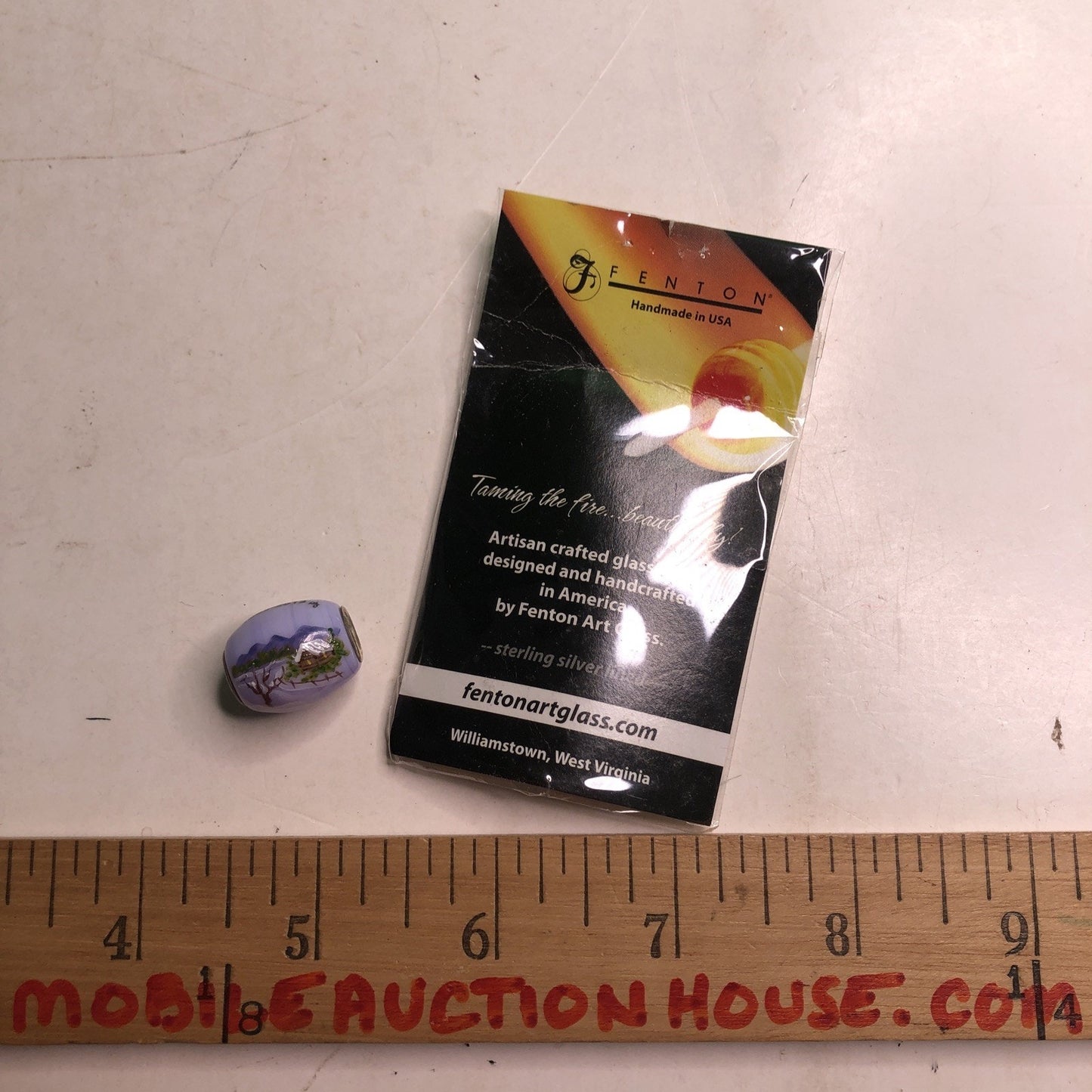 Fenton Art Glass Bead Sterling Lined Handpainted West Virginia 150th Exclusive