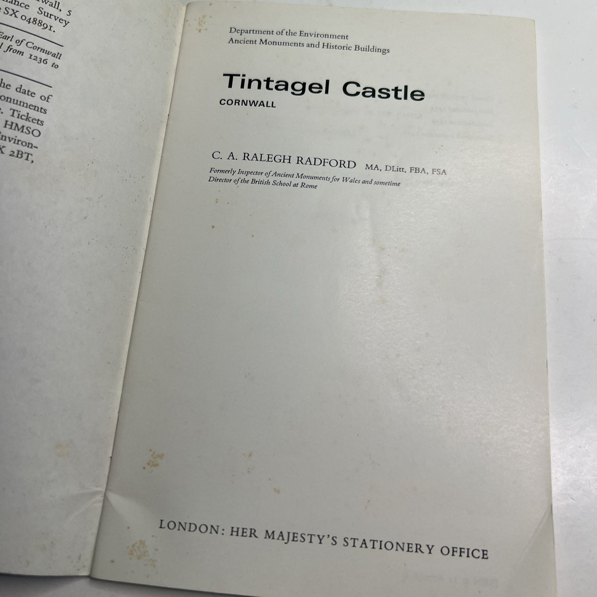 Tintagel Castle Department Of The Environment Official Handbook 1977 PB Plans