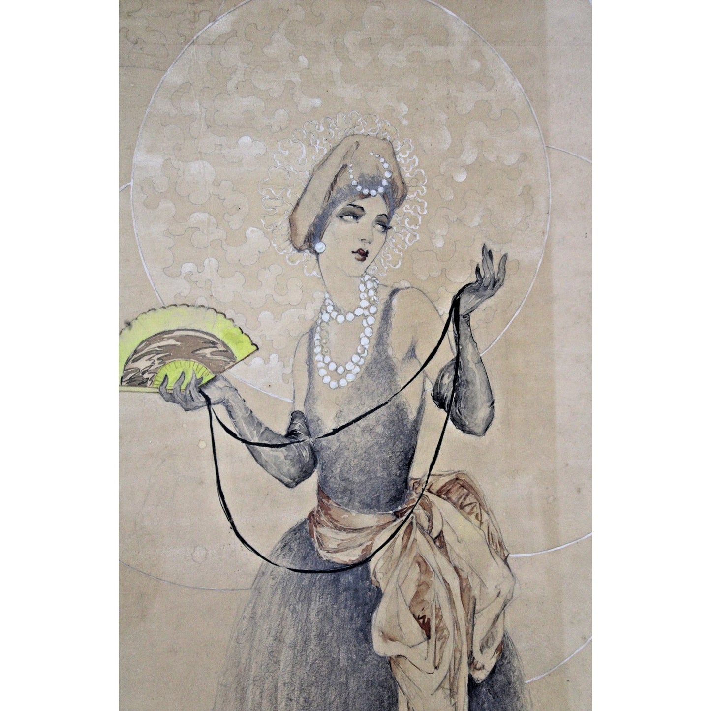 Large Framed Art Deco Fashion Illustration, ITM of Jean Gilles, Gaspar Camps VTG