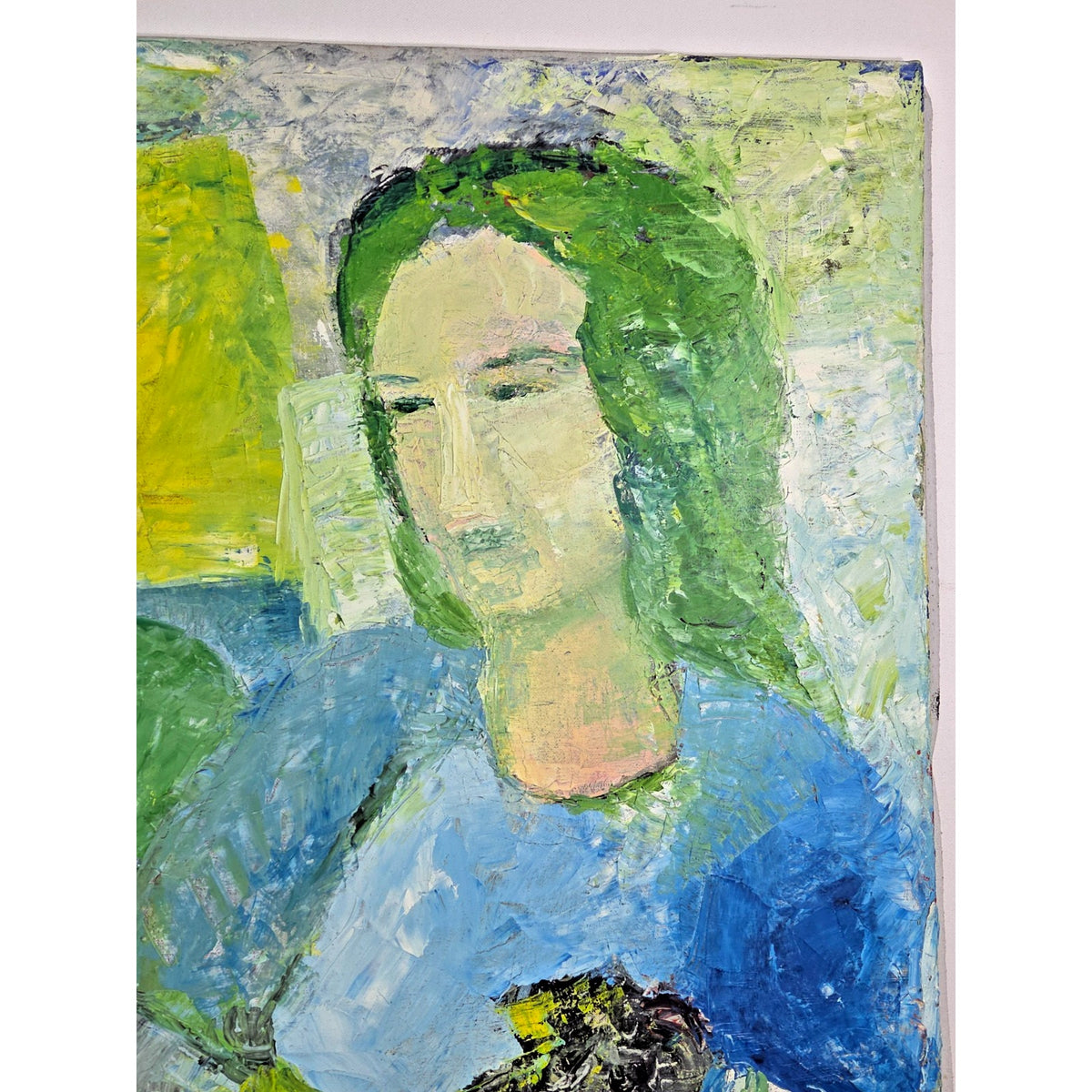 Vintage Mid-Century Impasto Portrait - Woman with Black Cat - 24"x34" Painting