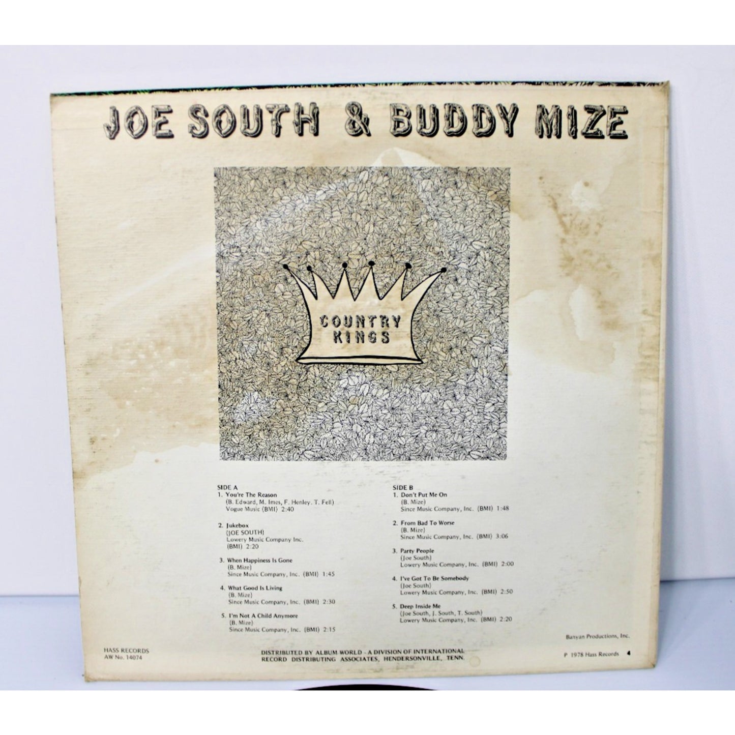 Joe South & Buddy Mize- Country Kings 1978 Hass Records AW-14074 RARE County- NM