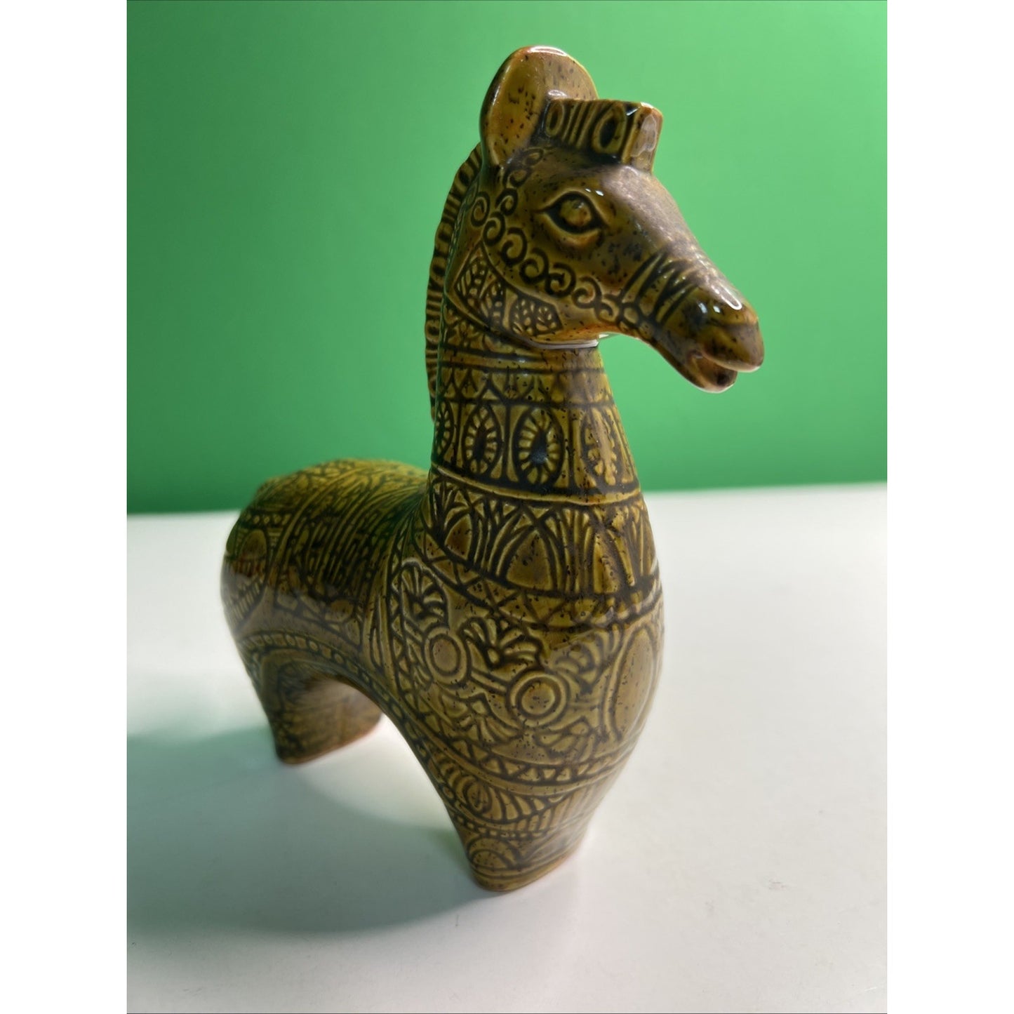 6.5” Mid Century Bitossi Style Glazed Ceramic Horse Signed By Artist