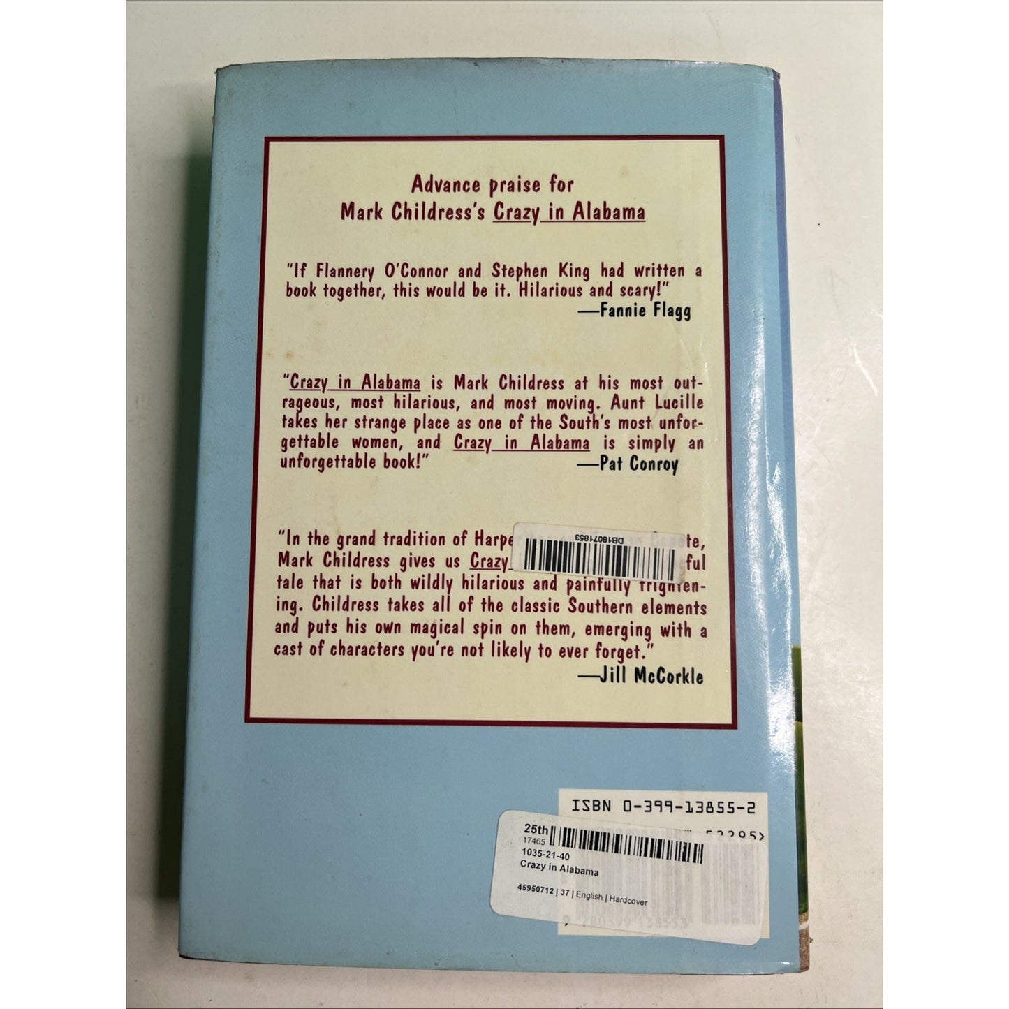 Crazy In Alabama FIRST EDITION by Mark Childress HC DJ 1st Printing 1993