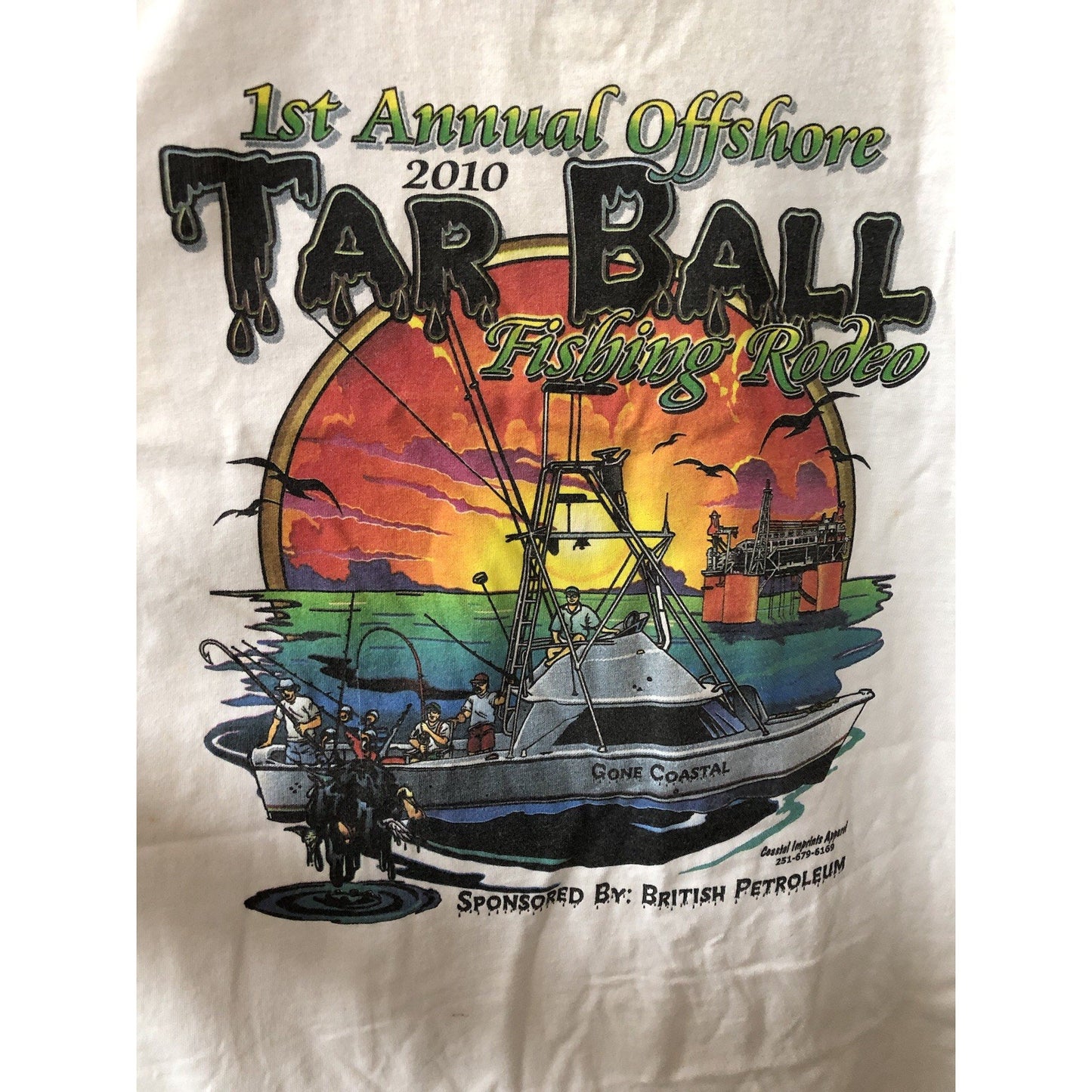 2010 Offshore Tar Ball Fishing Rodeo TSHIRT Size L BP British Petroleum FL AL MS