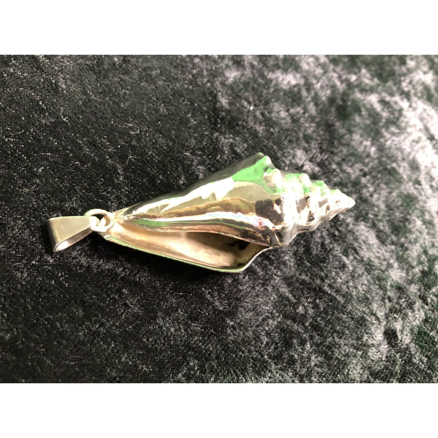 Vintage LARGE CONCH SHELL PENDANT Marked Mexico STERLING SILVER Seashell 17.4g