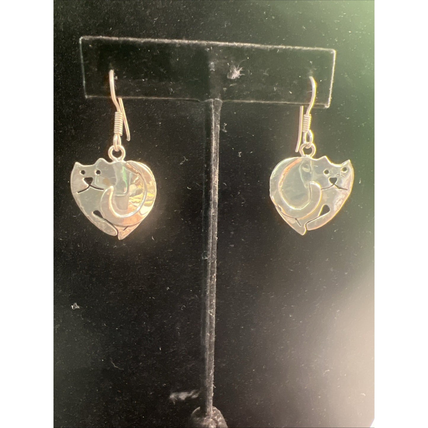 Vintage Sterling Silver Cat Earrings French Wire Mexico 925 Dangle