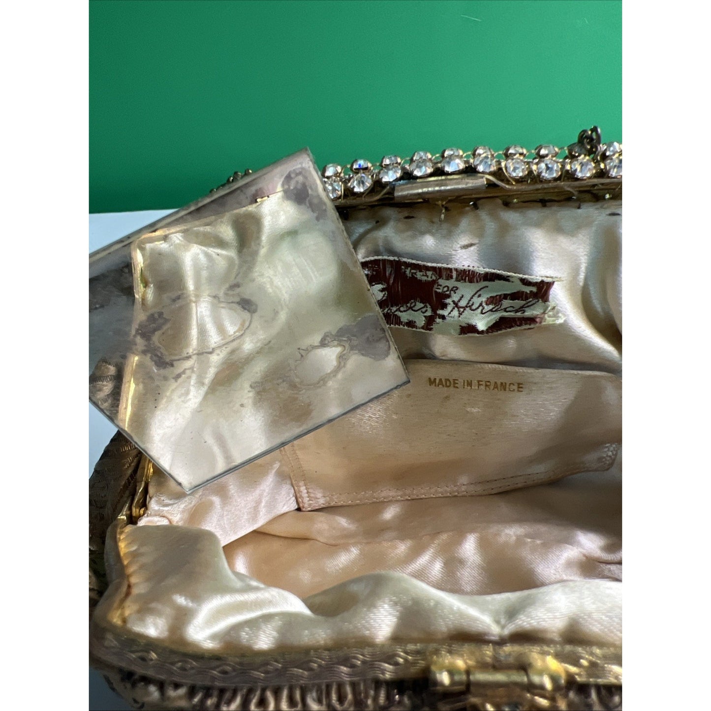 Frances Hirsch France Gold Brocade & Rhinestone Clutch Purse With Matching Belt