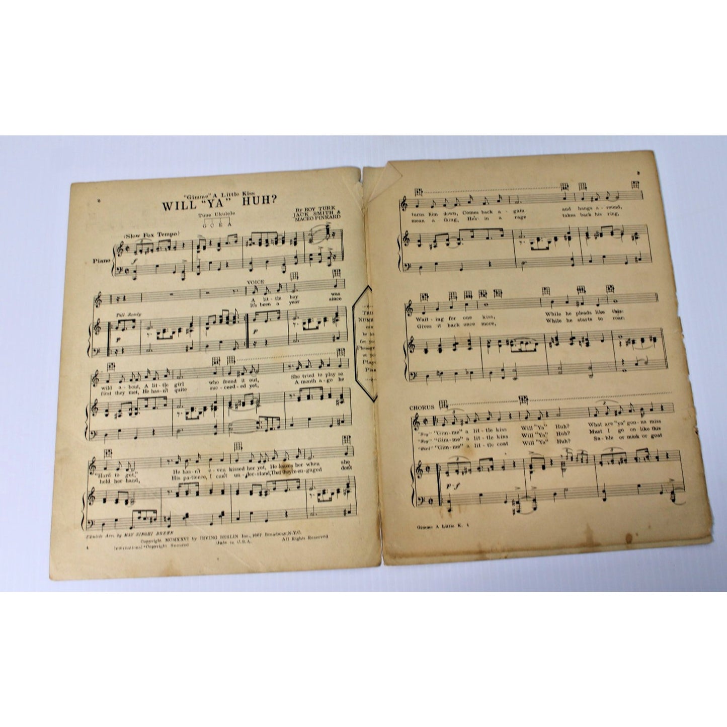Rare 1926 Vintage Sheet Music- Irving Berlin- Gimme A Little Kiss Will Ya Huh?