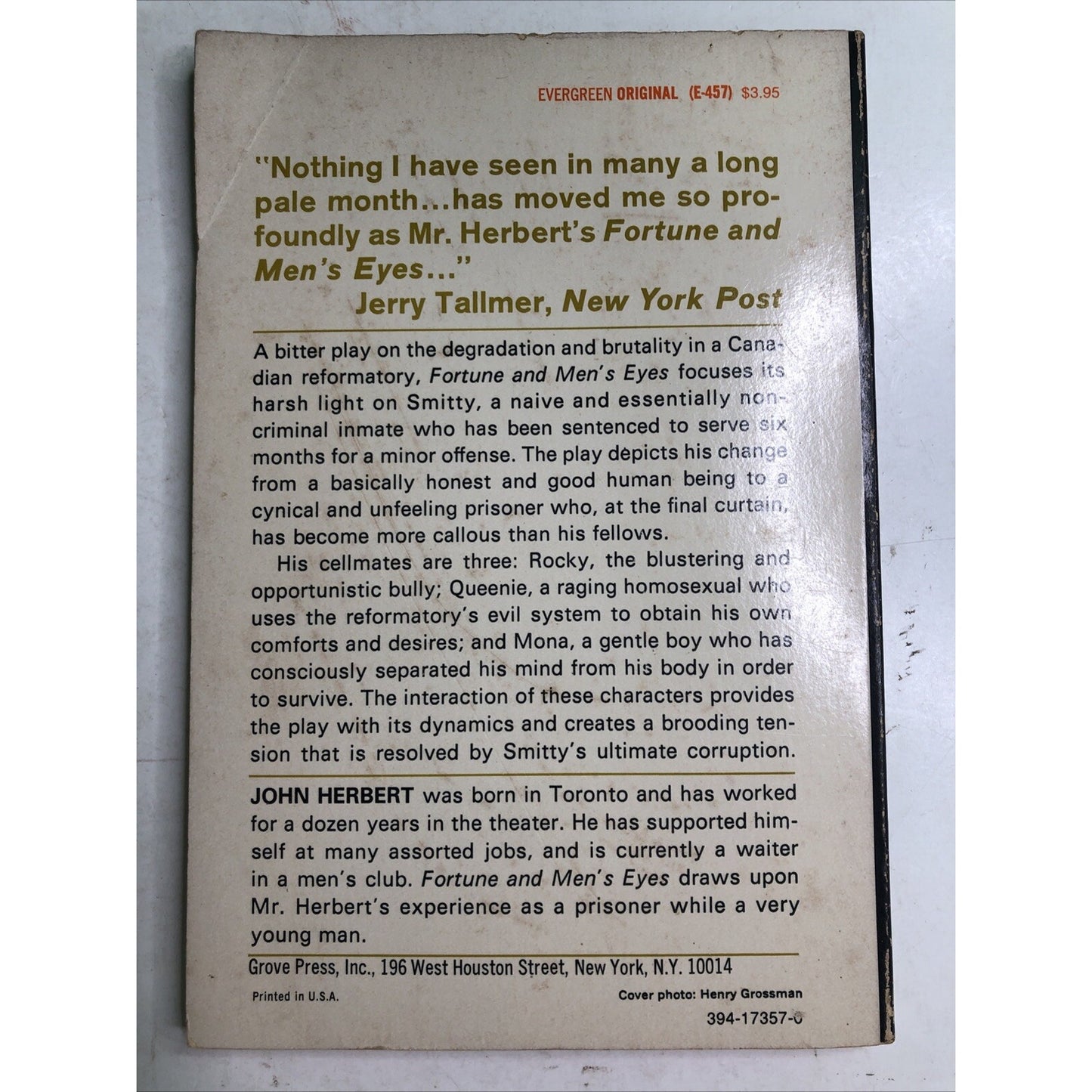 1967 FORTUNE AND MEN'S EYES by John Herbert Play Paperback