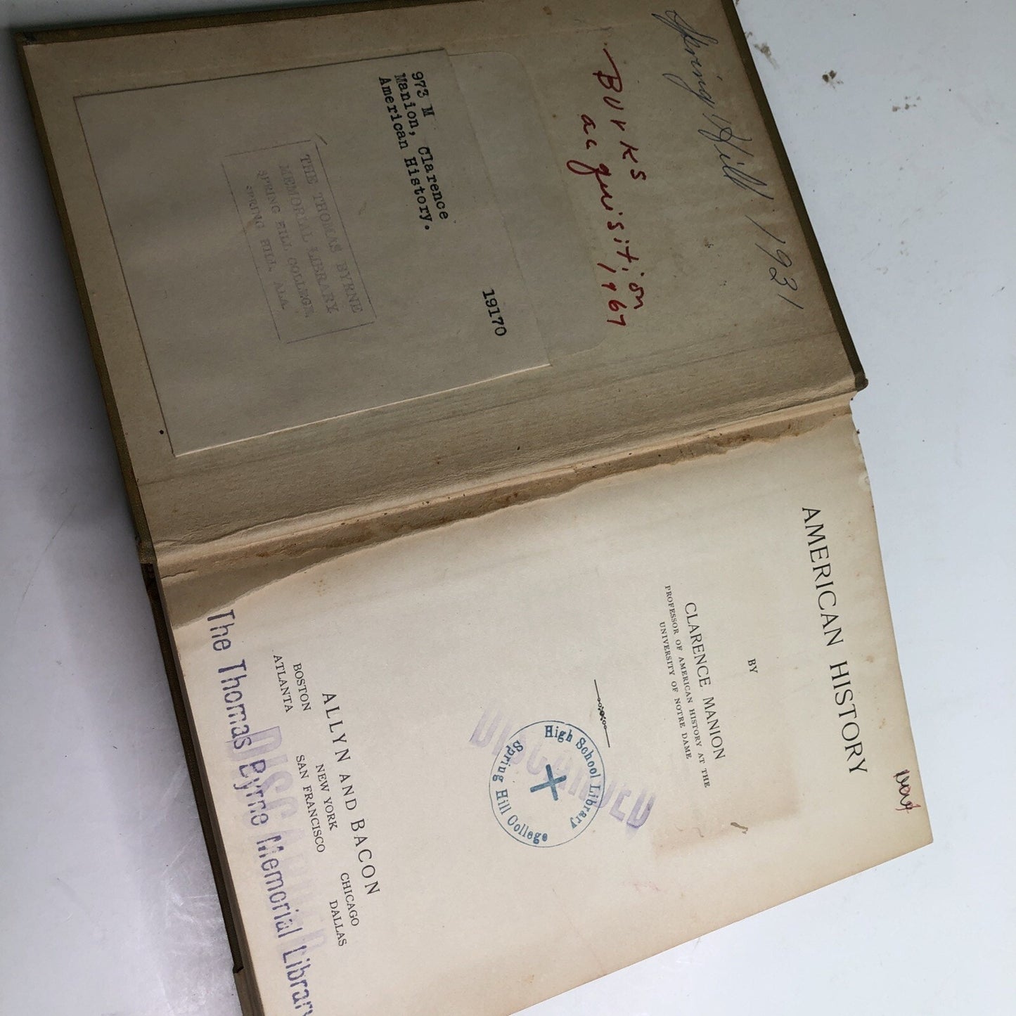 American History By Clarence Manion 1931 HC Ex Library