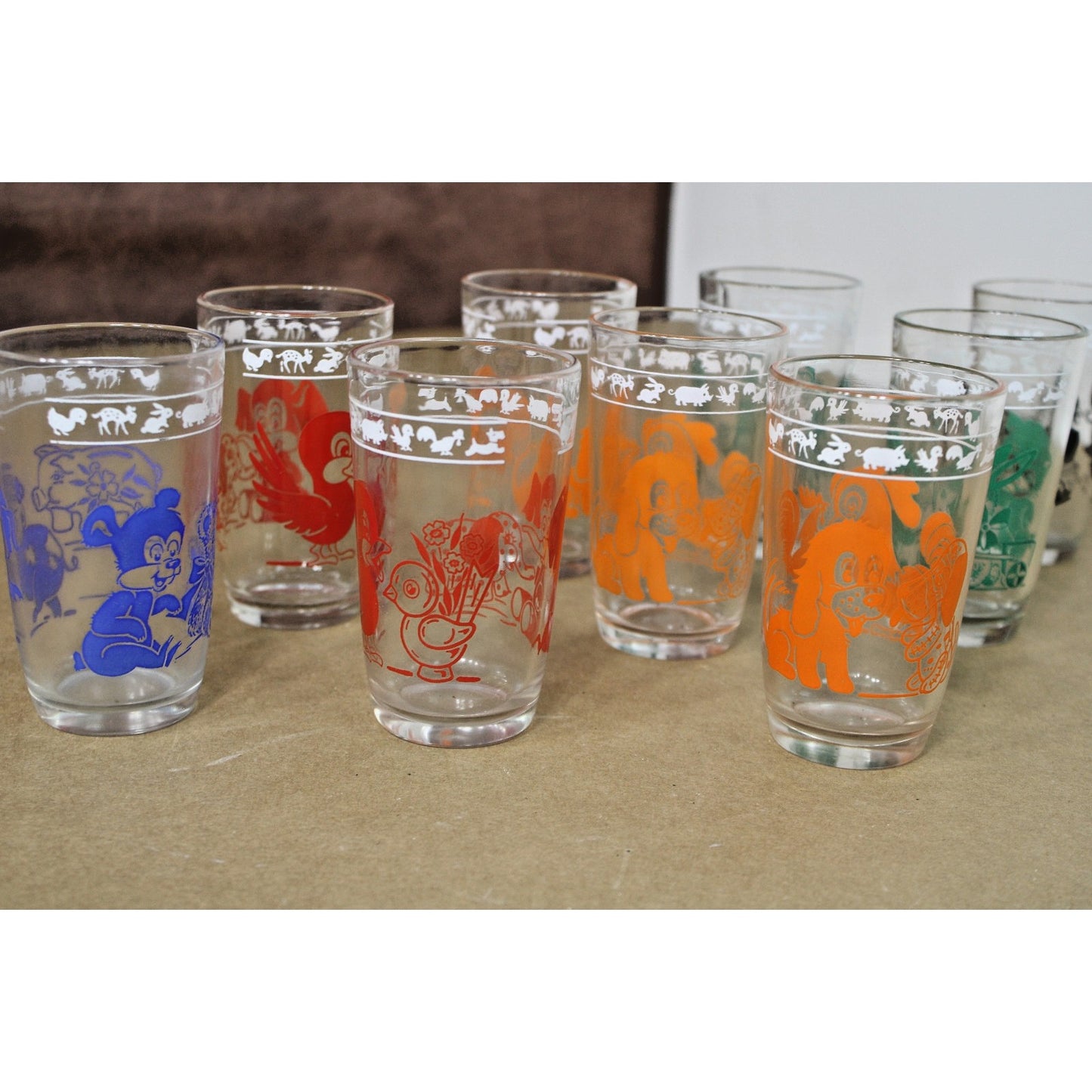 Vintage Kids' Juice Glasses Swanky Swigs Kraft Animals Cups Hazel Atlas 9 total