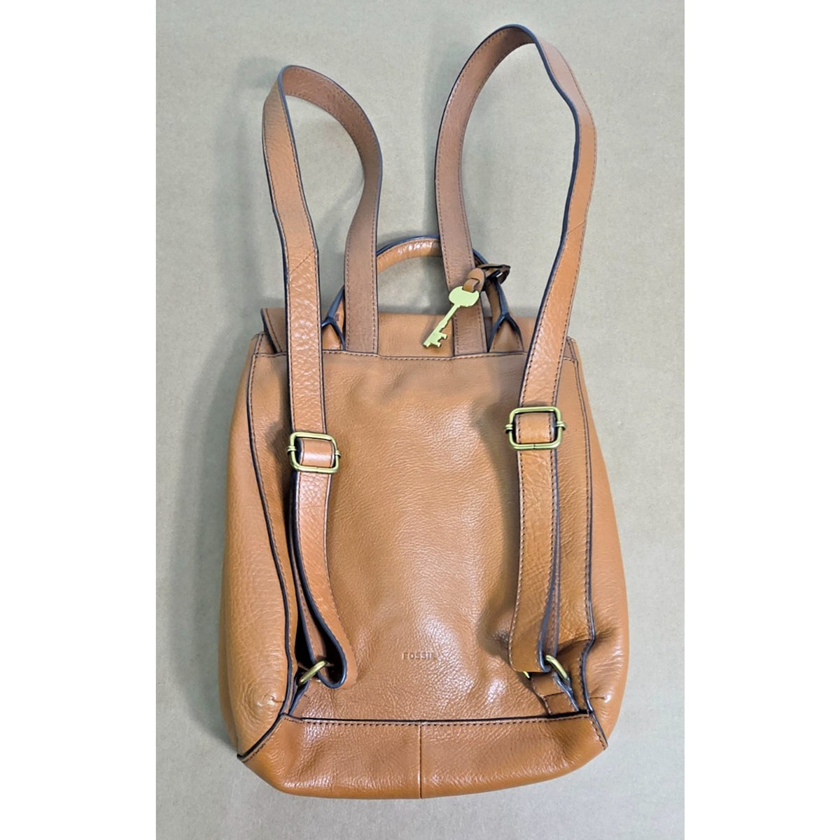 Vintage Fossil Maddox Genuine Pebbled Leather Backpack, Cognac w/ Key Charm