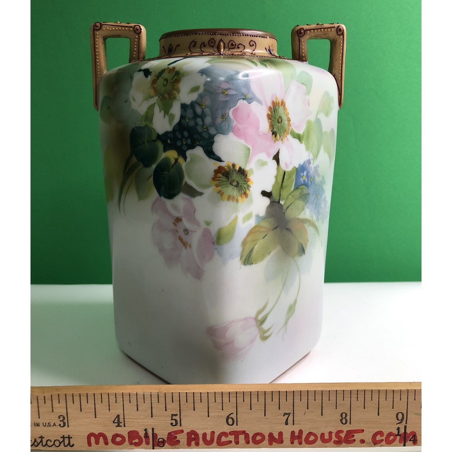 IMPERIAL NORITAKE NIPPON HAND PAINTED VASE OLD ROSES ART NOUVEAU MORIAGE C 1910