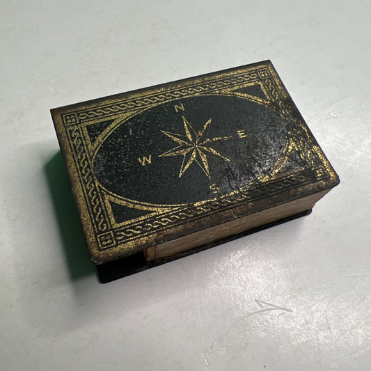 VTG Brass Small Matchbox Case Pirate Ship Compass Wooden Strike Holder