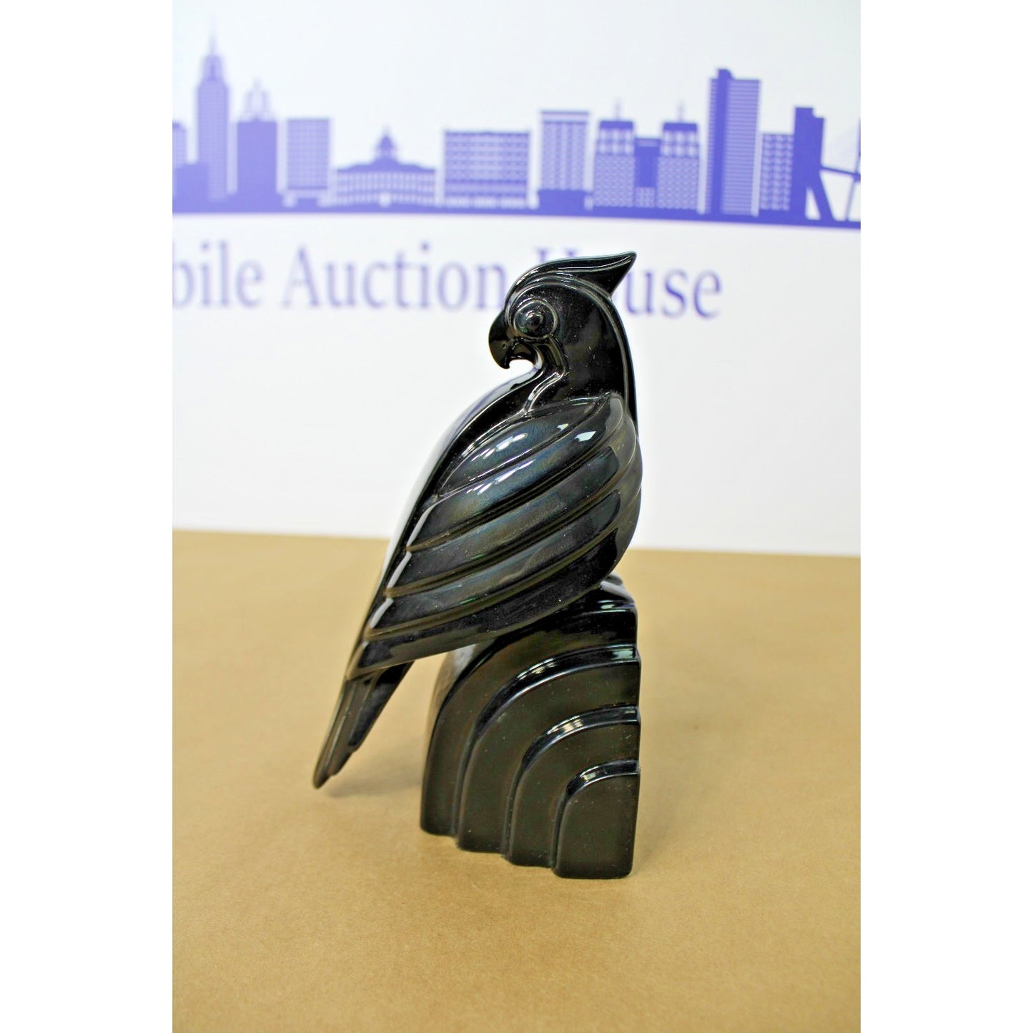 Vintage Fitz & Floyd Art Deco Jet Black Parrot Single Bookend, Weighted Figure