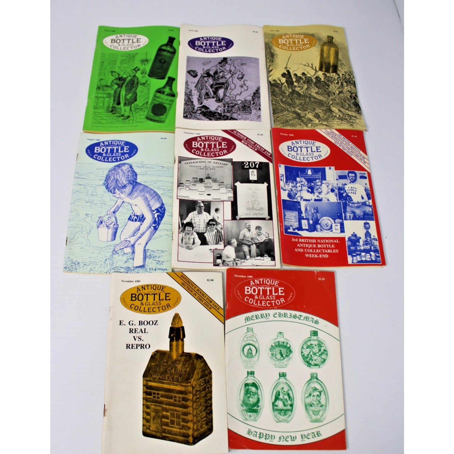 Lot of 8 Issues "Antique Bottle & Glass Collector" from 1989