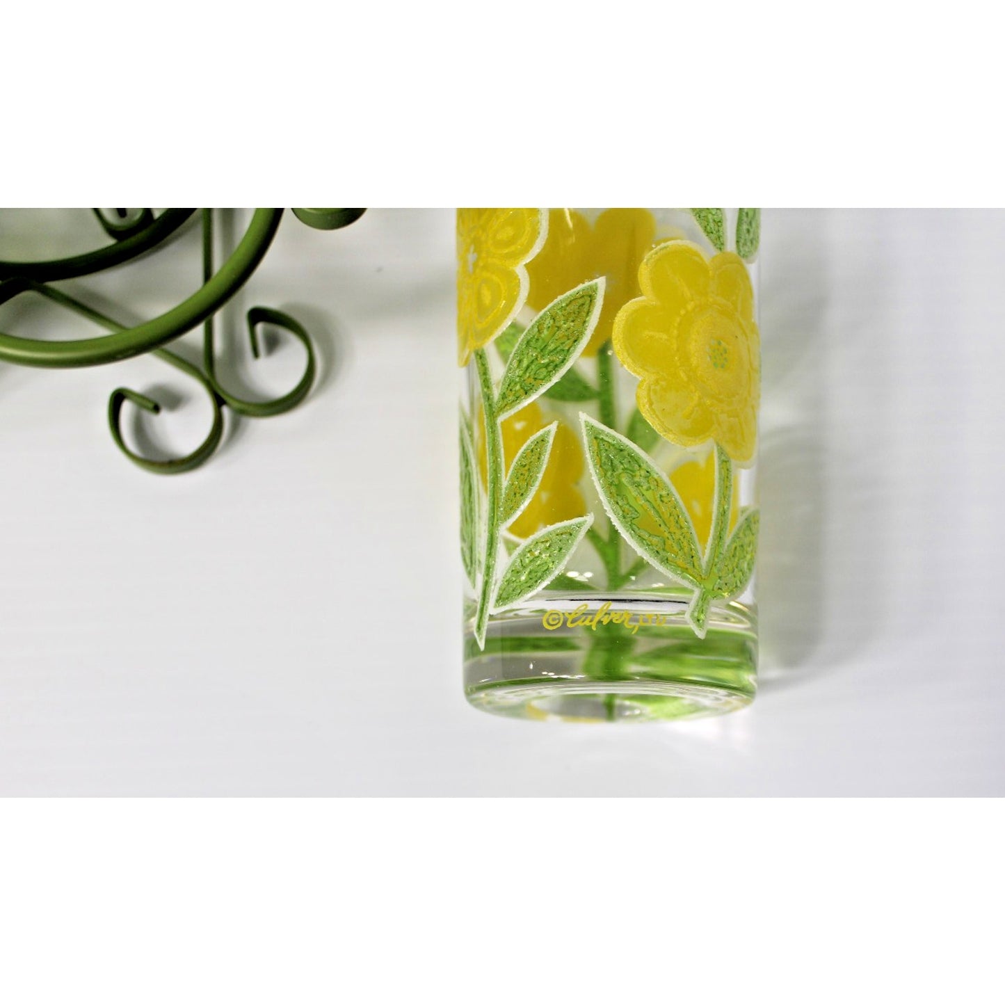 MCM Vintage 60s Mod Culver Yellow Flower 3D Raised Daisy Highball Tumbler 12 oz