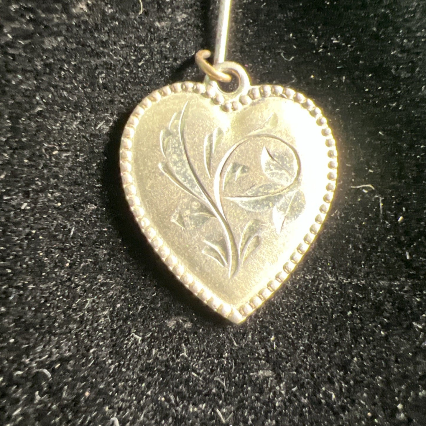 Vintage Etched Chased Floral Heart Sterling Silver 925 Charm Pendant