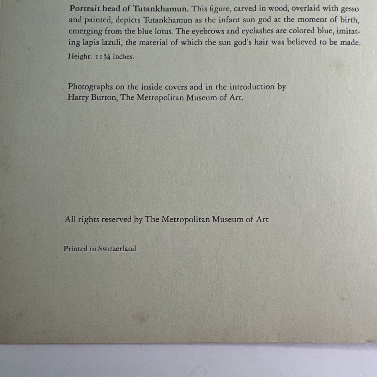 Treasures of Tutankhamun 1977 Weekly Calendar Metropolitan Museum of Art Boltin