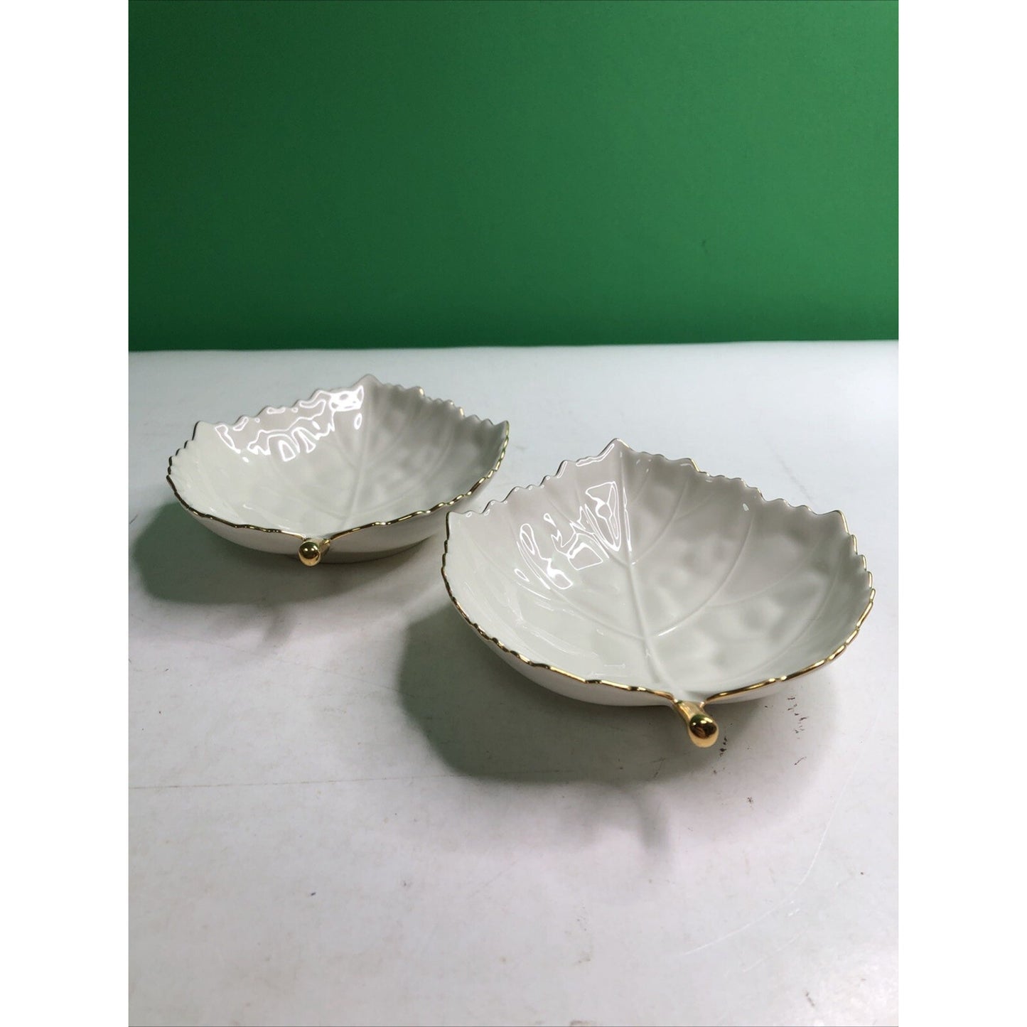 Set of 2 Lenox Leaf Trinket Candy Dish Aspen Maple Woodleaf 24k Gold Trim