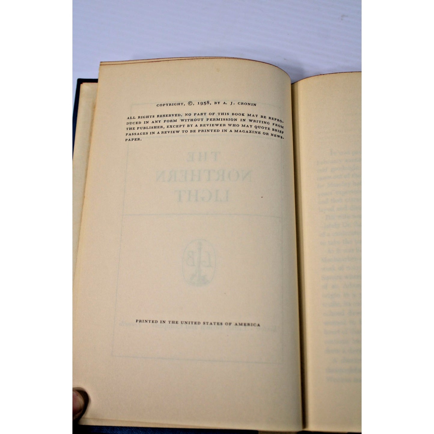 The Northern Light by A. J. Cronin, 1958 Hardcover, Little Brown & Co.