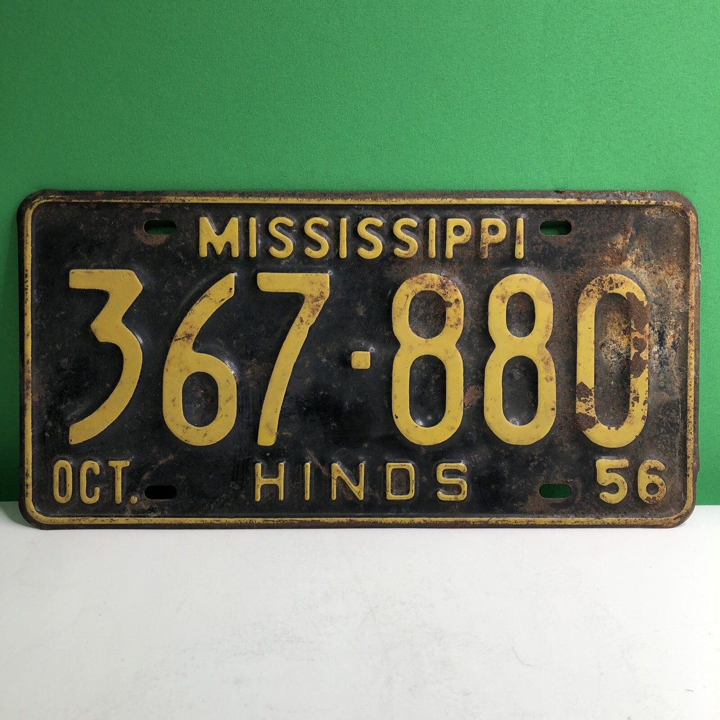 1956 Mississippi License Plate Car Tag Rat Rod Hinds County October Original